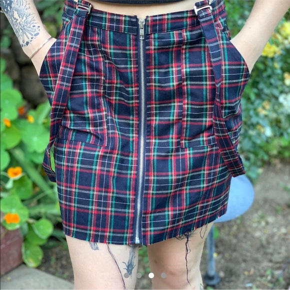 Dolls Kill Live Fast Red and Green Plaid Skirt - Picture 3 of 4